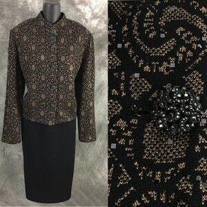 NWT NEW St John evening black multi rhinestones embellished skirt suit size 14